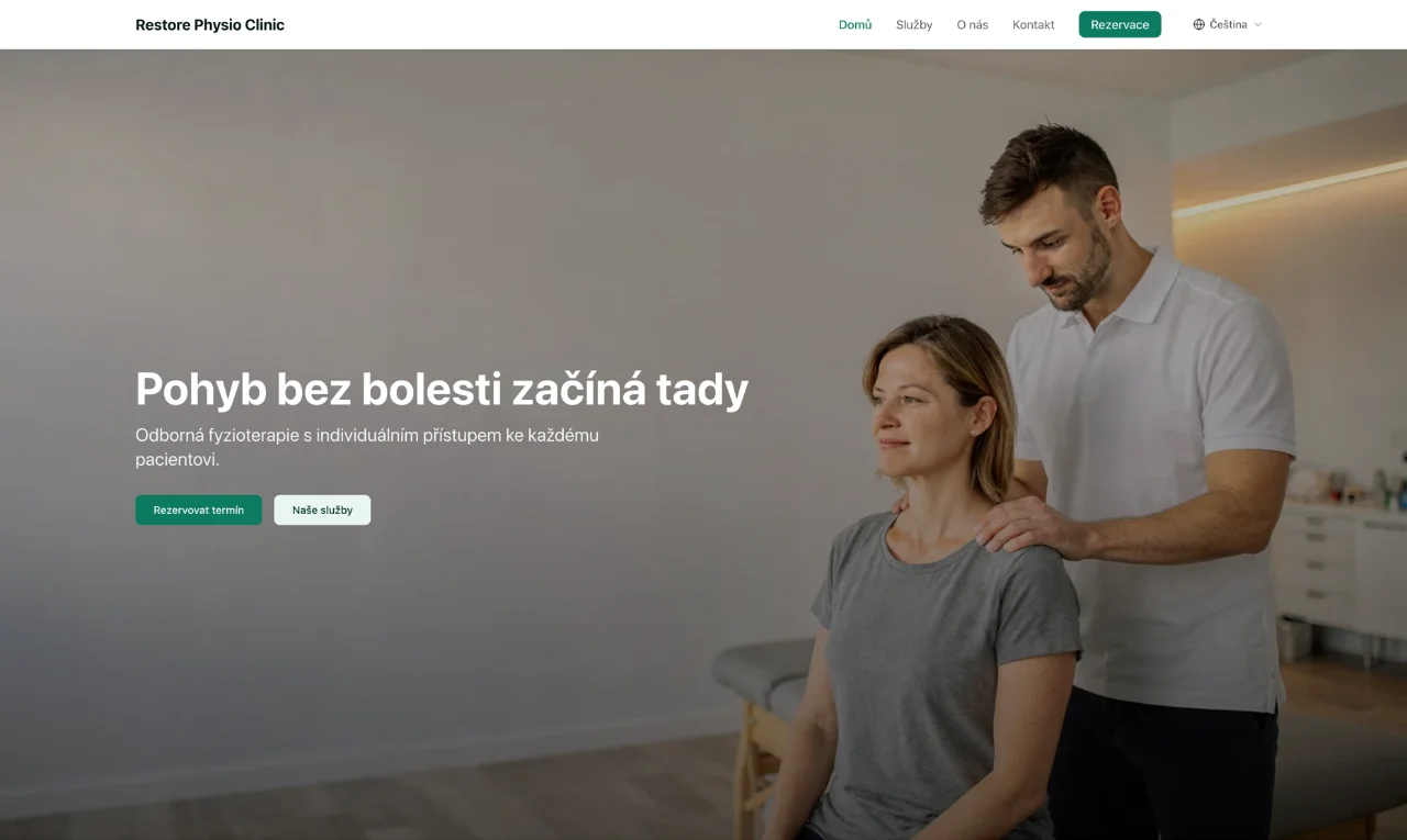 Restore Physio – ukázka webu na Bookely