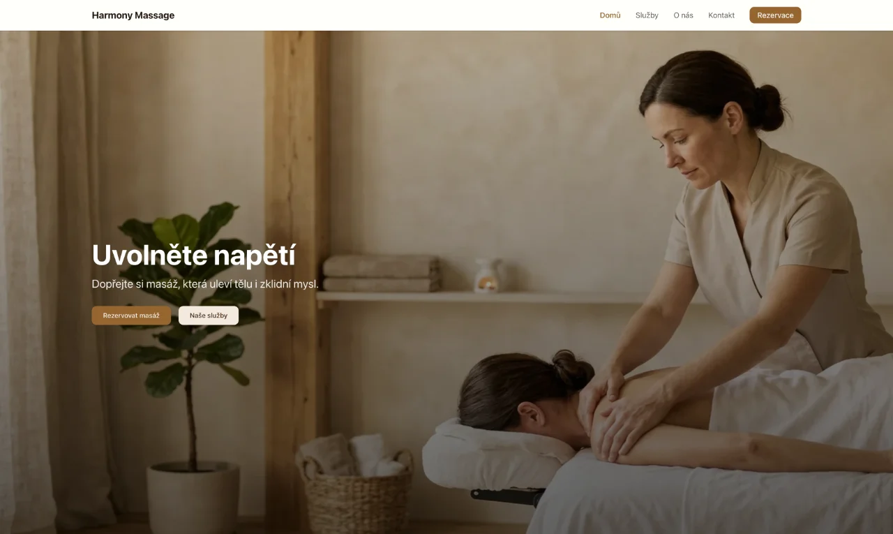 Harmony Massage – ukázka webu na Bookely