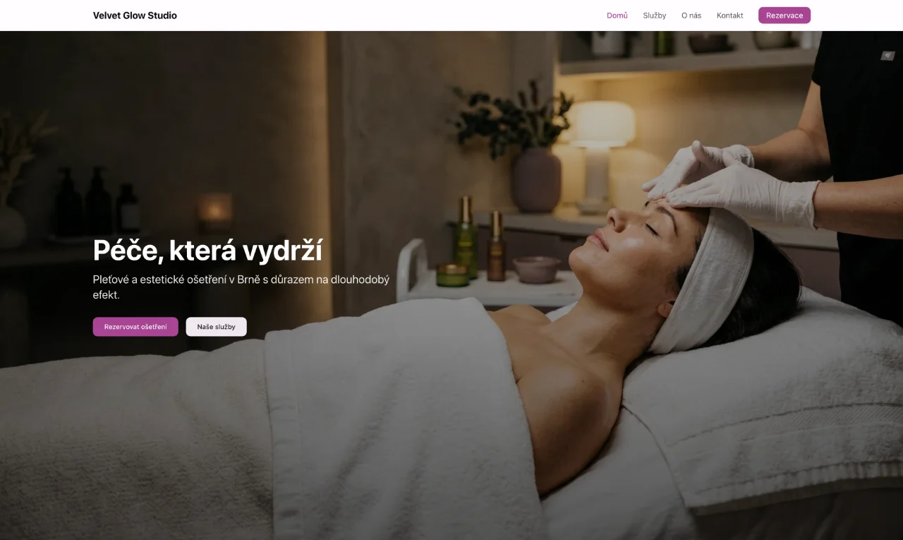 Velvet Glow kosmetika – ukázka webu na Bookely
